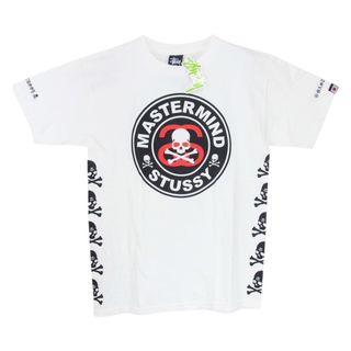 マスターマインドジャパン(mastermind JAPAN)のmastermind JAPAN マスターマインドジャパン Ｔシャツ STUSSY ステューシー SSリンク スカルボーン ロゴプリント ダブルネーム 半袖 Tシャツ ホワイト系 S【美品】【中古】(シャツ)