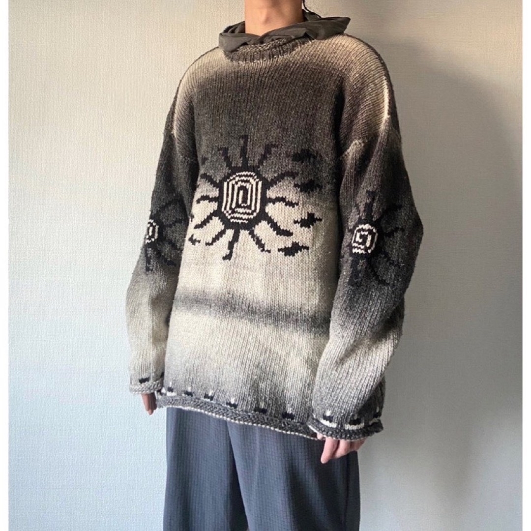 ニット/セーター希少 vintage ハンドメイド 太陽 陰陽 オーバーサイズ エクアドルニット