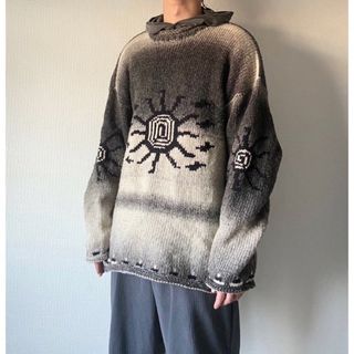 希少 vintage ハンドメイド 太陽 陰陽 オーバーサイズ エクアドルニット(ニット/セーター)