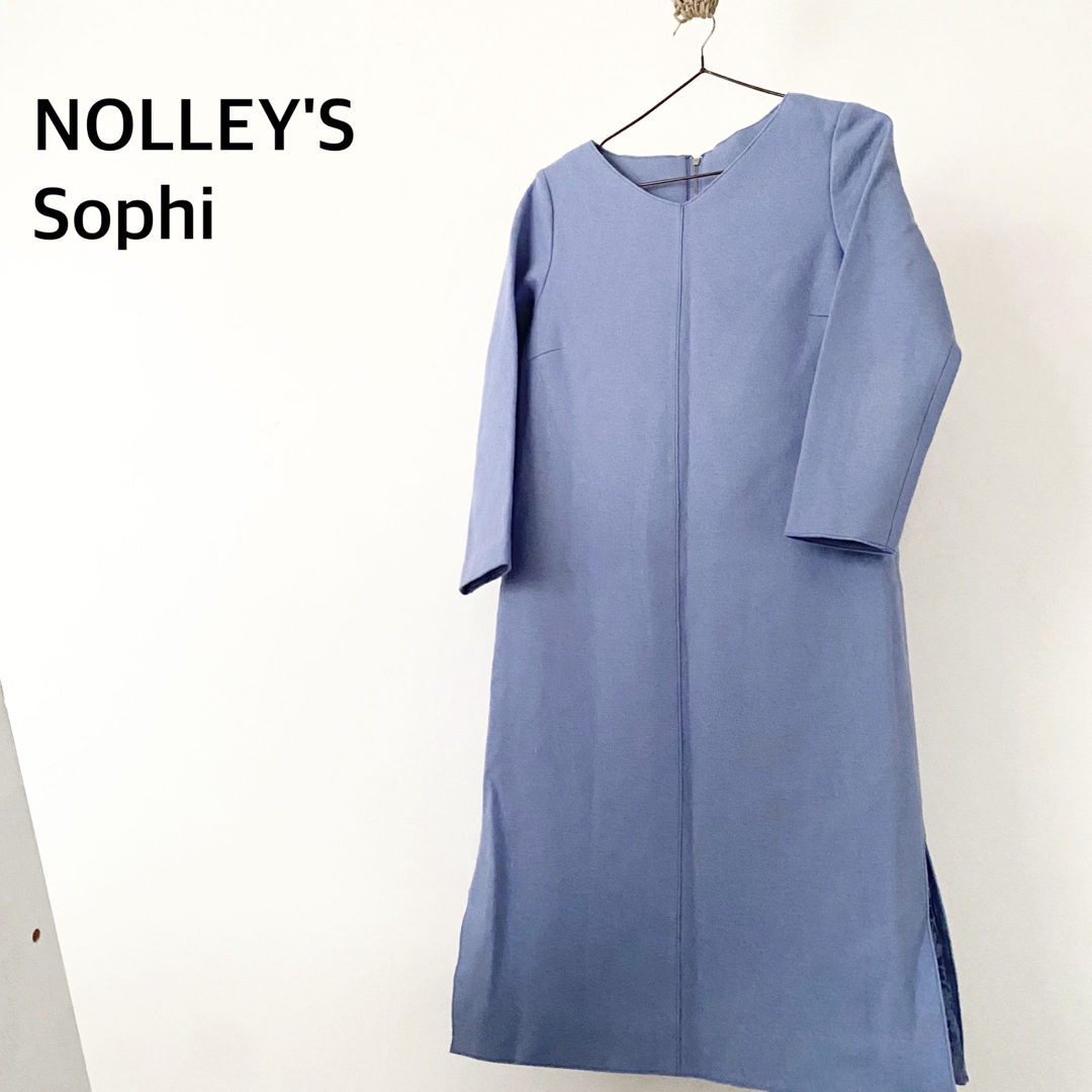 NOLLEY'S sophi(ノーリーズソフィー)のNOLLEY'S Sophi ノーリーズ　ブルー　ワンピース　毛100% レディースのワンピース(ひざ丈ワンピース)の商品写真