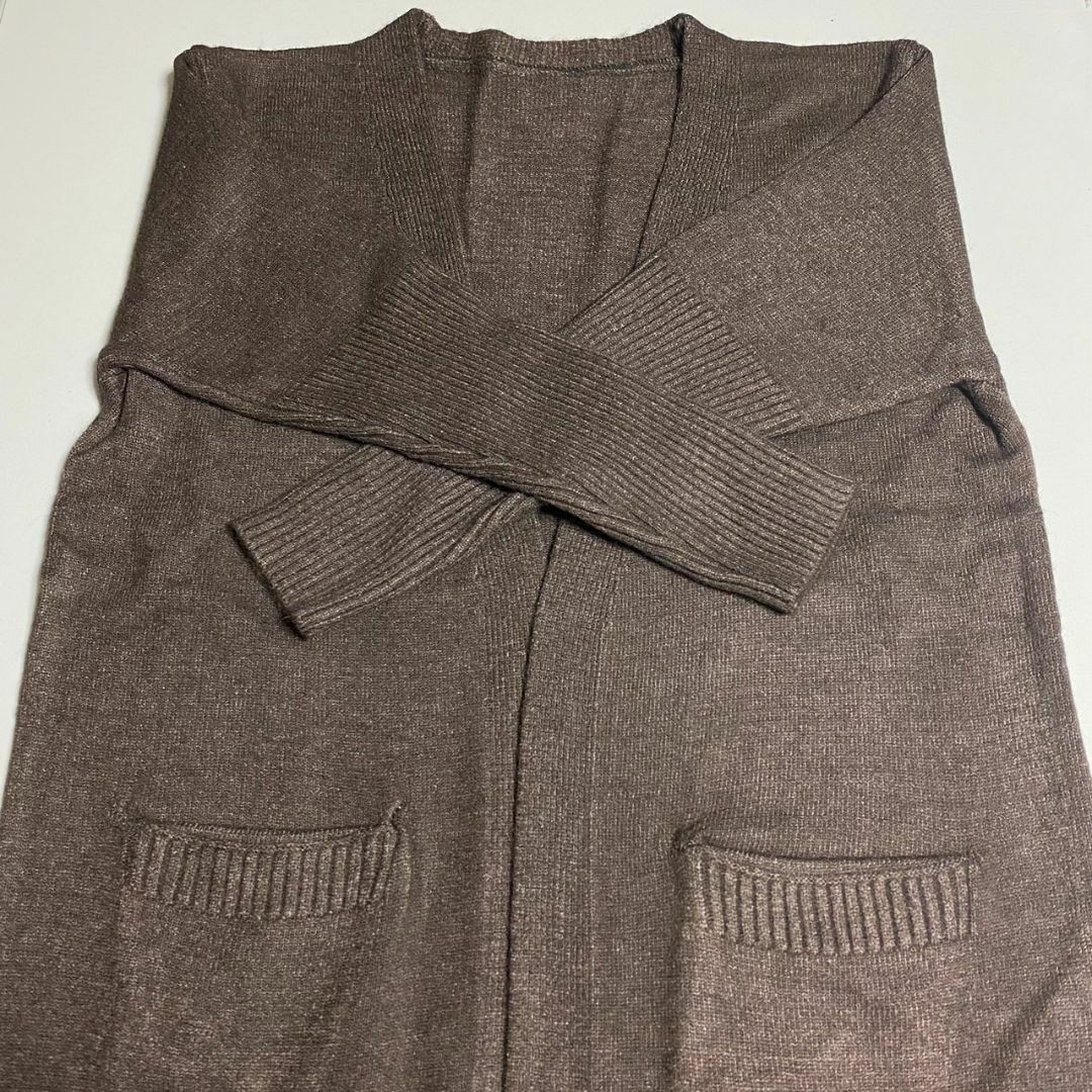 ロングカーディガン ブラウン フリーサイズ 体型カバー 長袖 シンプル 薄手 レディースのトップス(カーディガン)の商品写真