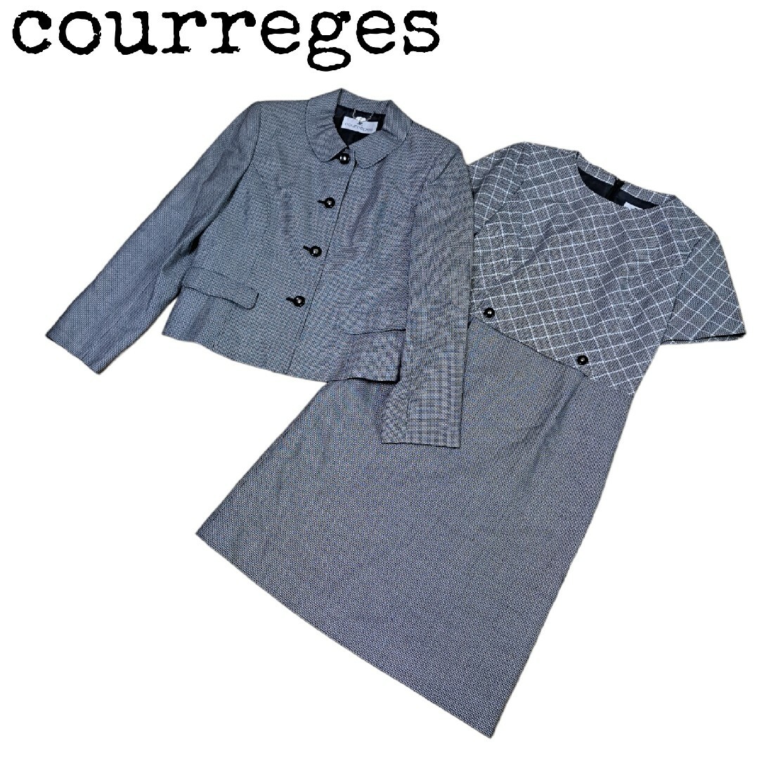 courreges クレージュ ワンピースセットアップ シルク混 千鳥柄