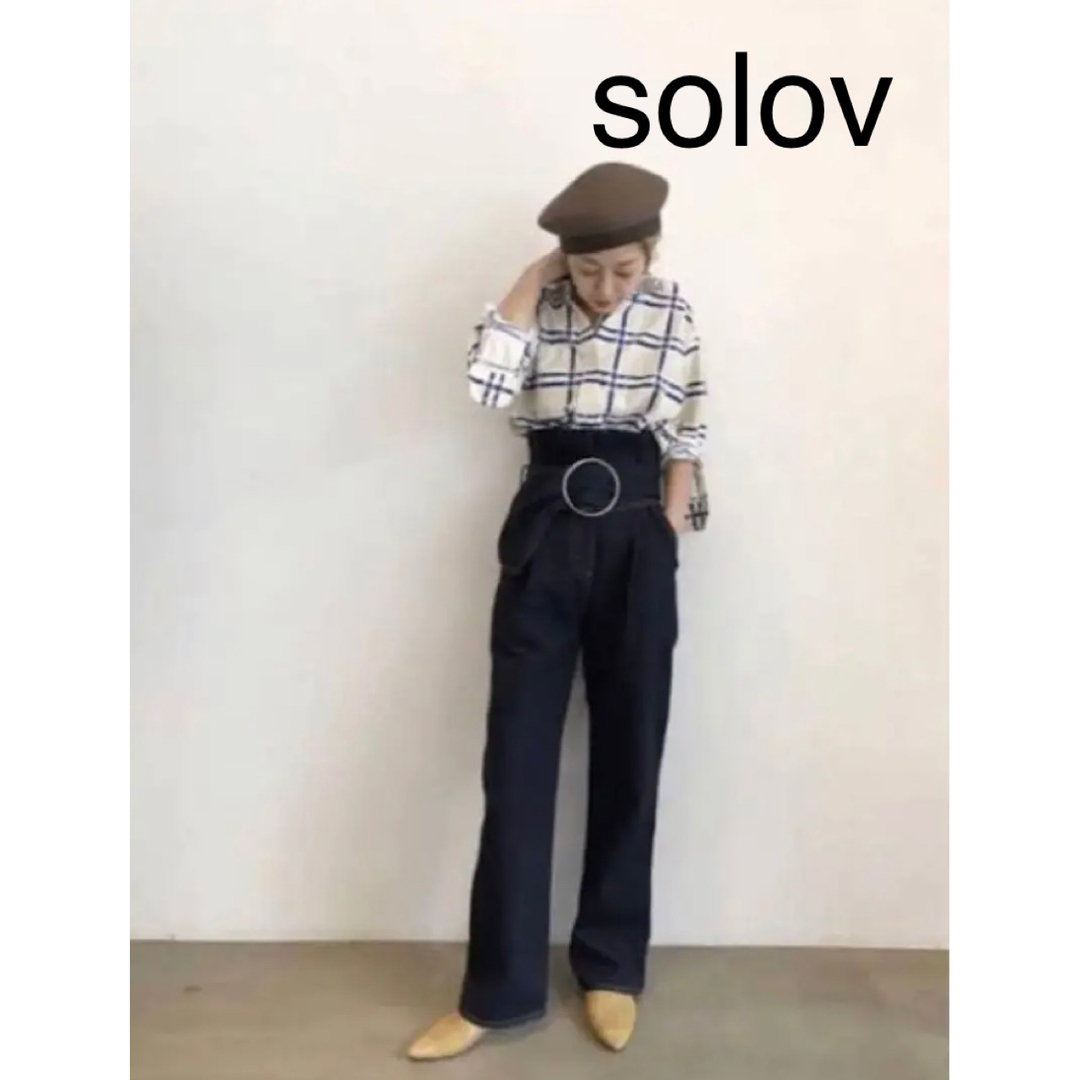 【美品】solov ハイウエスト サッシュベルト デニム インディゴ パンツ