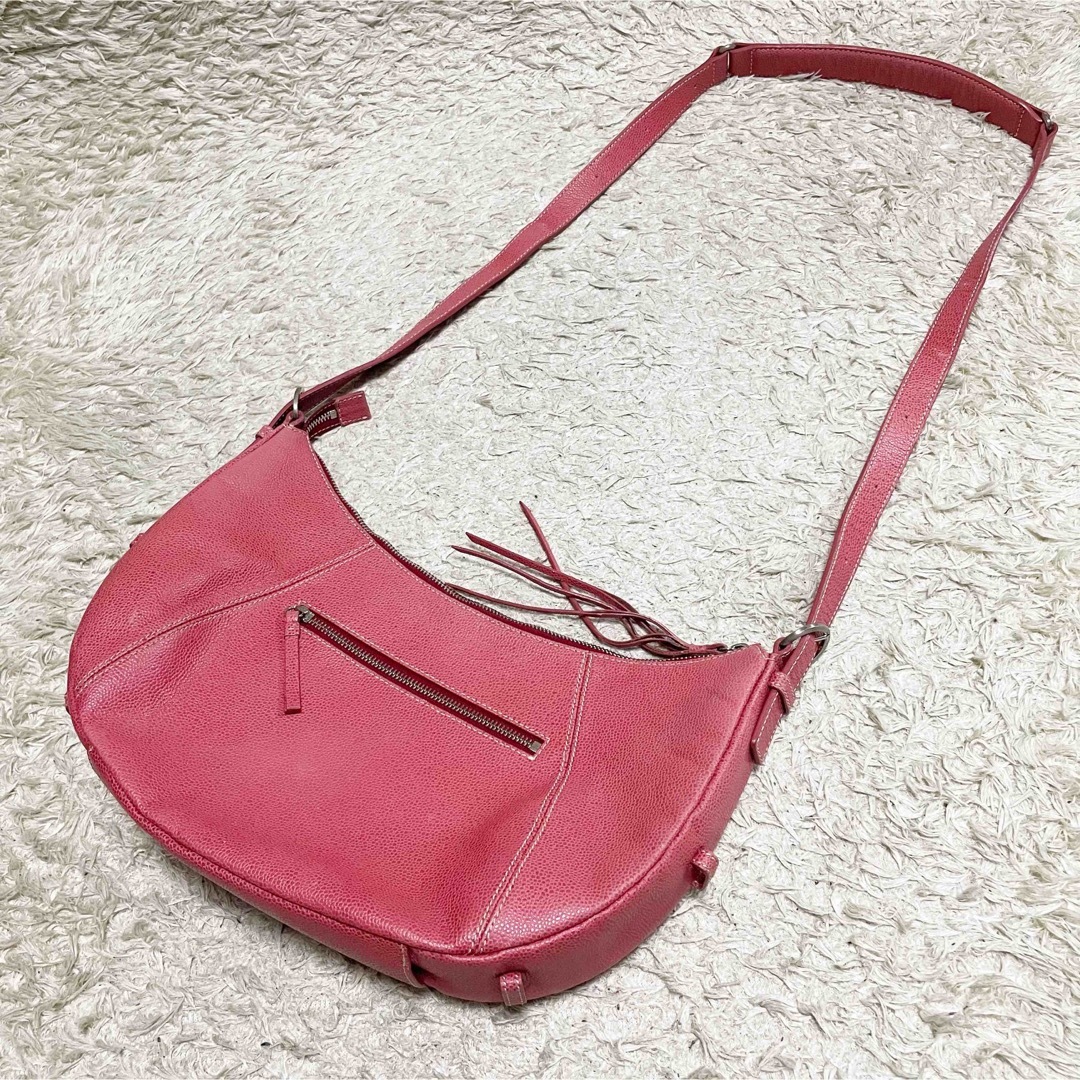 土屋鞄 クレールスリングショルダー 三日月型 2way 斜め掛け シボ革 ピンク
