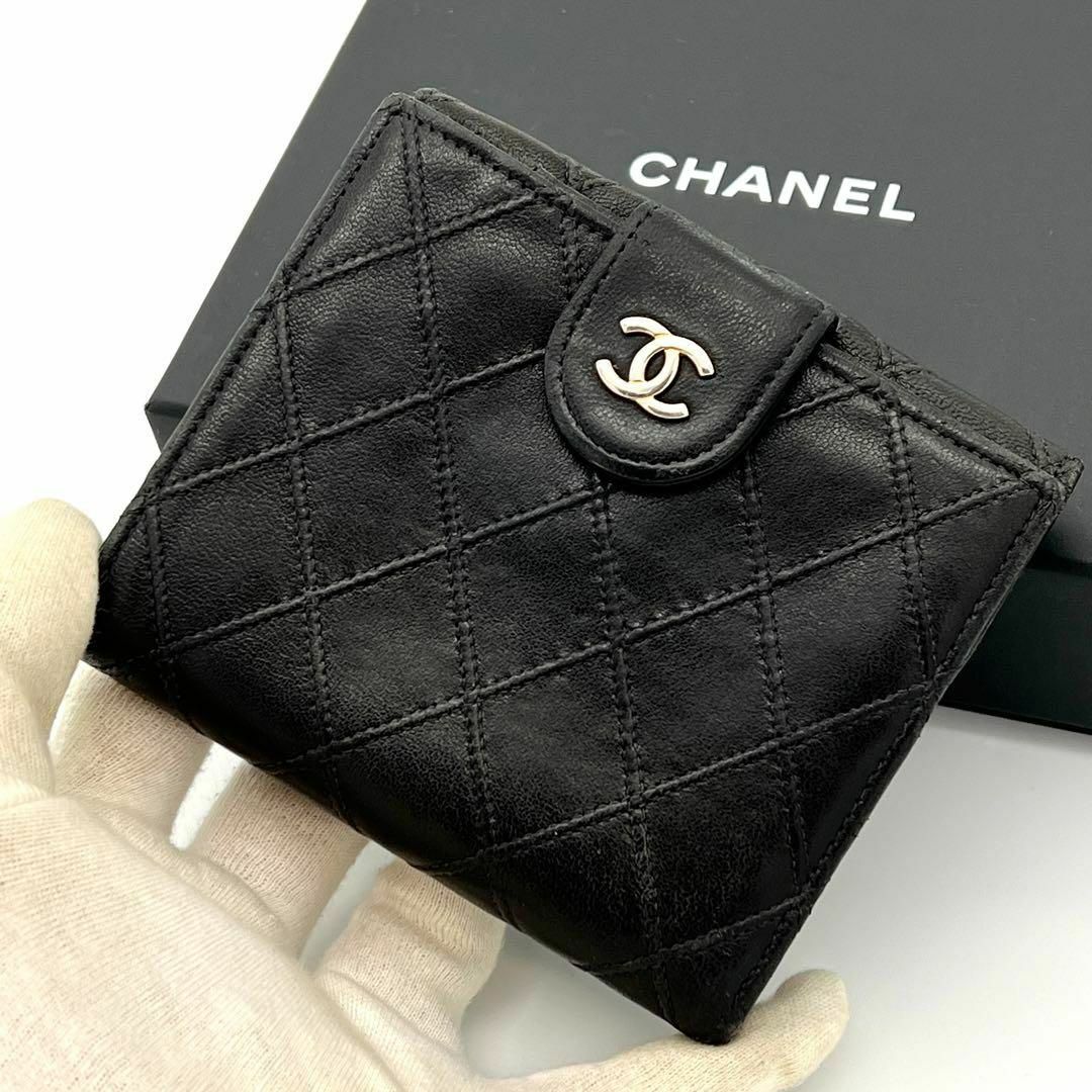 CHANEL シャネル ブラック 折財布 ビロコーレ Wホック ヴィンテージ