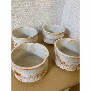 【新品未使用】志野焼　草花 煎茶道具　峰山作　４客　茶道 湯呑み　数相談　多用途(食器)