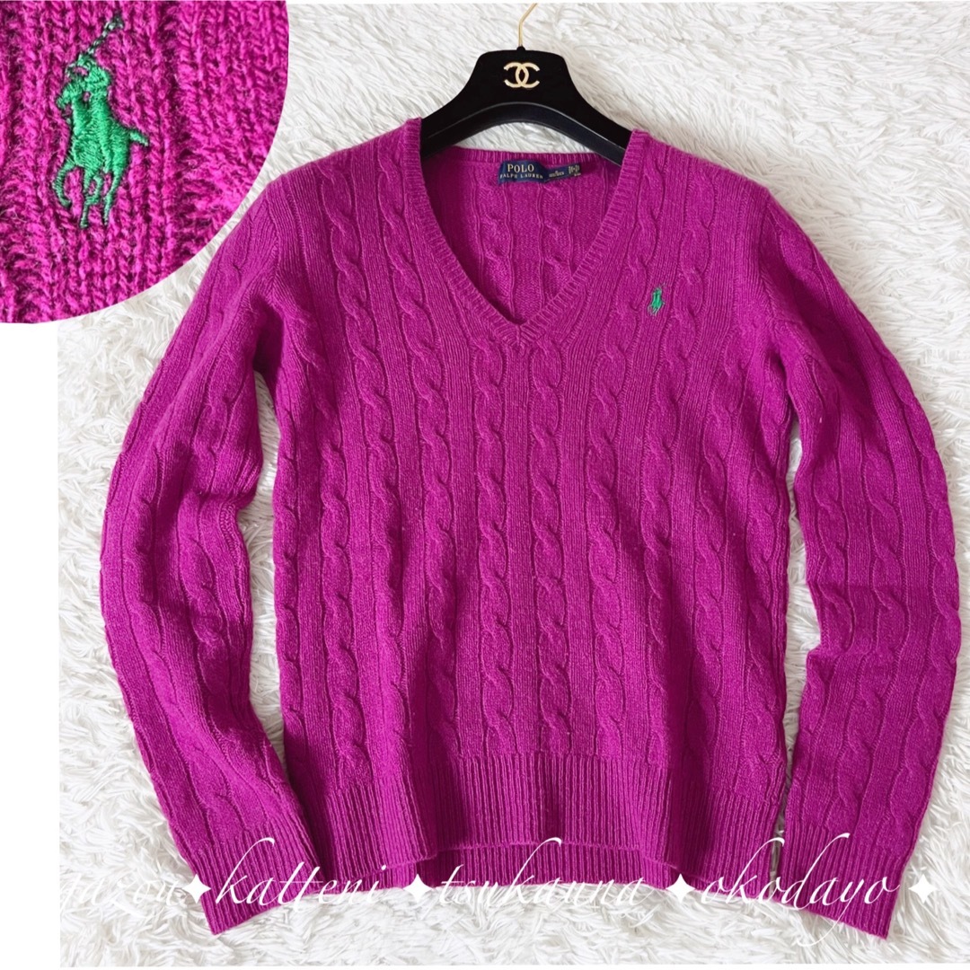 ラルフローレン ウール カシミヤ ケーブルニット セーター 刺繍 ピンクのサムネイル
