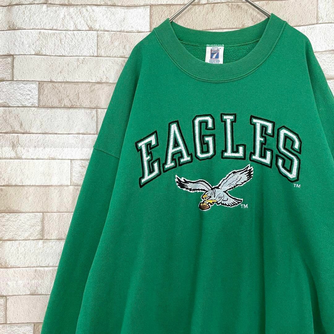 LOGO7 スウェット 90s USA製 刺繍 EAGLES 裏起毛 緑 XL