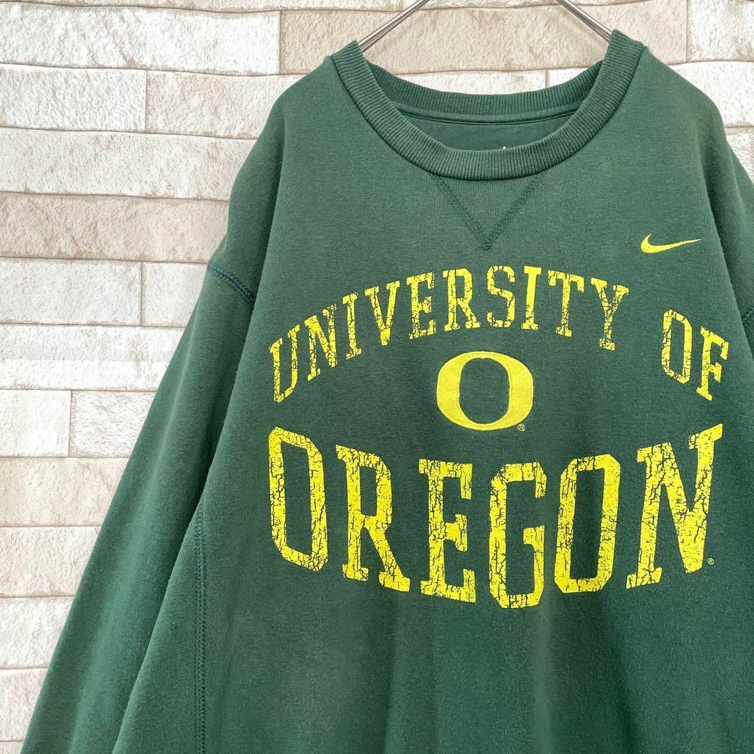 NIKE ナイキ スウェット 刺繍ロゴ カレッジ OREGON 裏起毛 緑 L