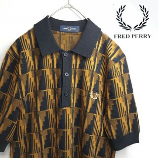 フレッドペリー(FRED PERRY)の【美品/希少】FRED PERRY ニット ポロシャツ 黒×黄土色 S(ポロシャツ)