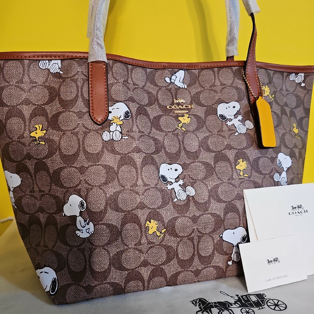 新品 未使用 coach コーチ トートバッグ スヌーピー ピーナッツ ウッド-