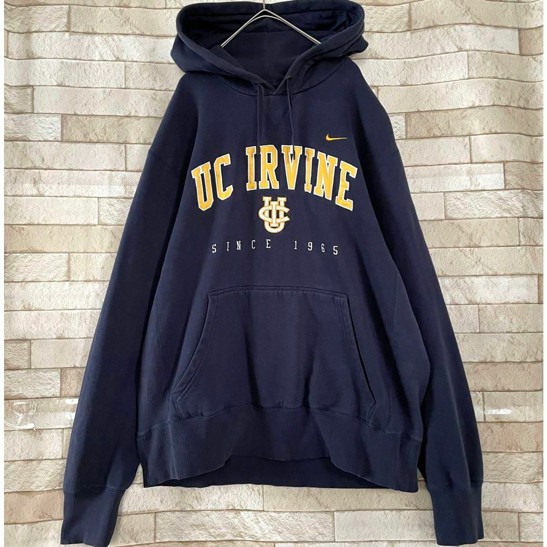 NIKE ナイキ パーカー プルオーバー 刺繍 IRVINE 裏起毛 紺 L