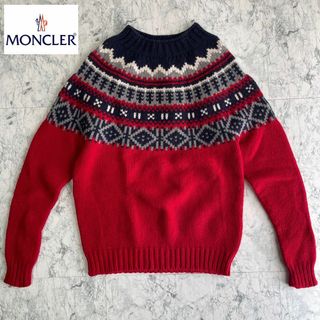 MONCLER モンクレール ノルディック柄セーター カシミヤ混 レッド 紺色