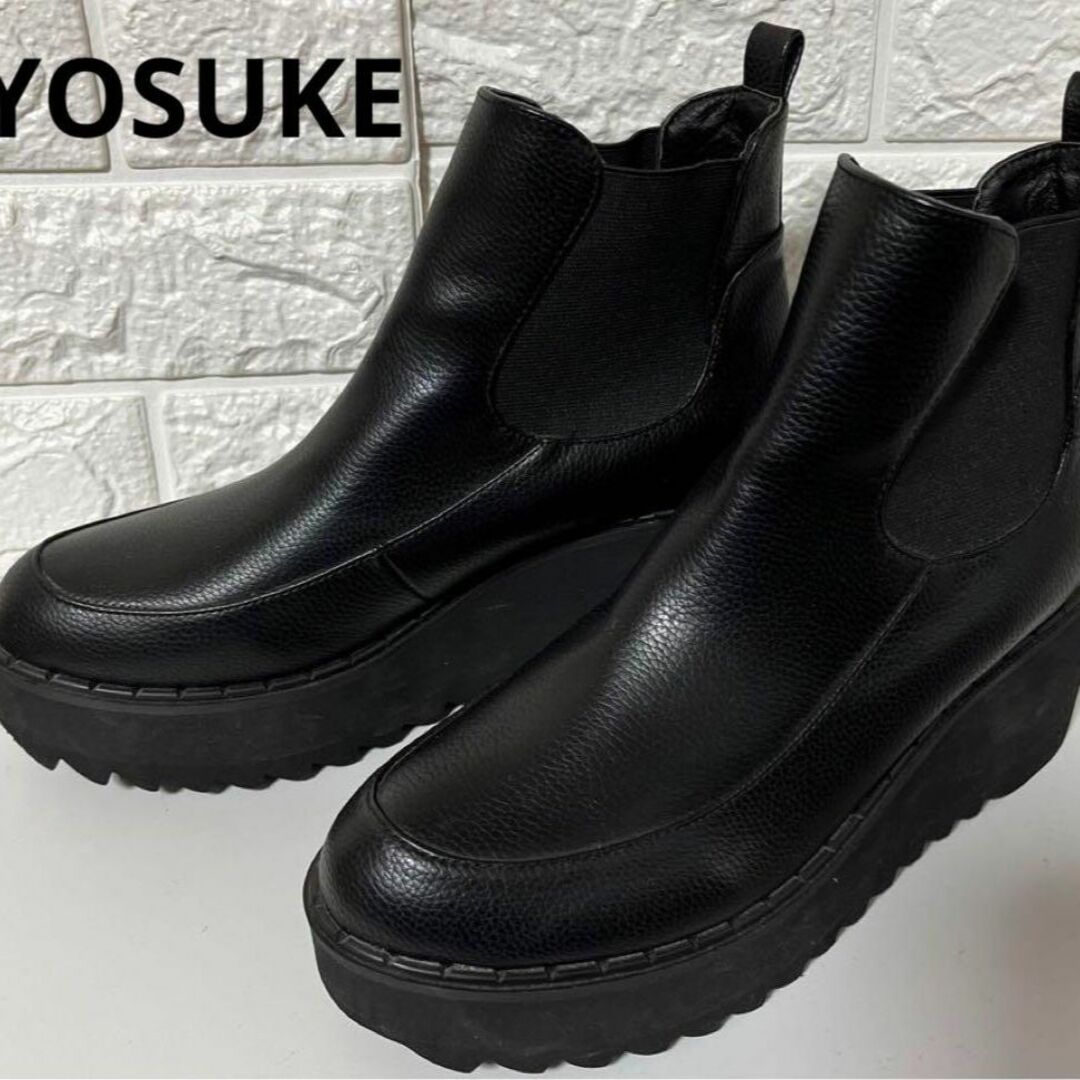 YOSUKE ウェッジヒール 厚底サイドゴアブーツ 25cm 黒