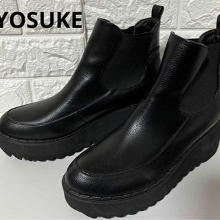 ヨースケ(YOSUKE)のYOSUKE ウェッジヒール 厚底サイドゴアブーツ 25cm 黒(ブーツ)