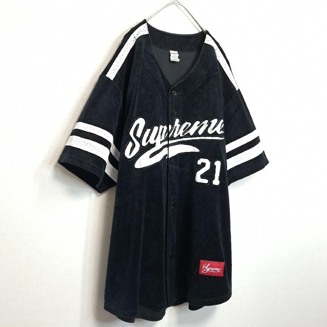 【希少サイズ/美品】Supreme ベースボール シャツ ベロア ブラック XL