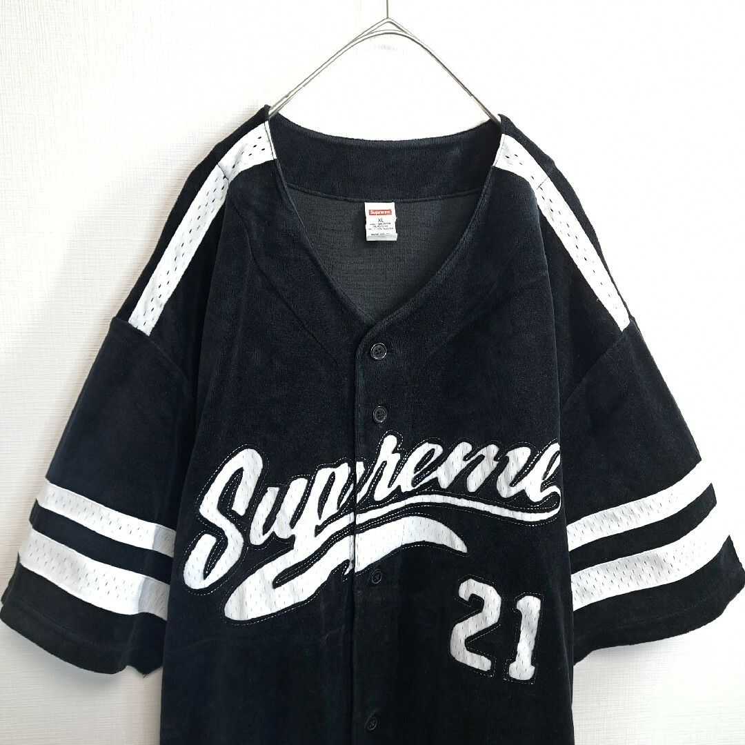 【希少サイズ/美品】Supreme ベースボール シャツ ベロア ブラック XL