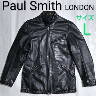 美品 Paul Smith/ロンドン/牛革/レザージャケット/ライダース/黒/L