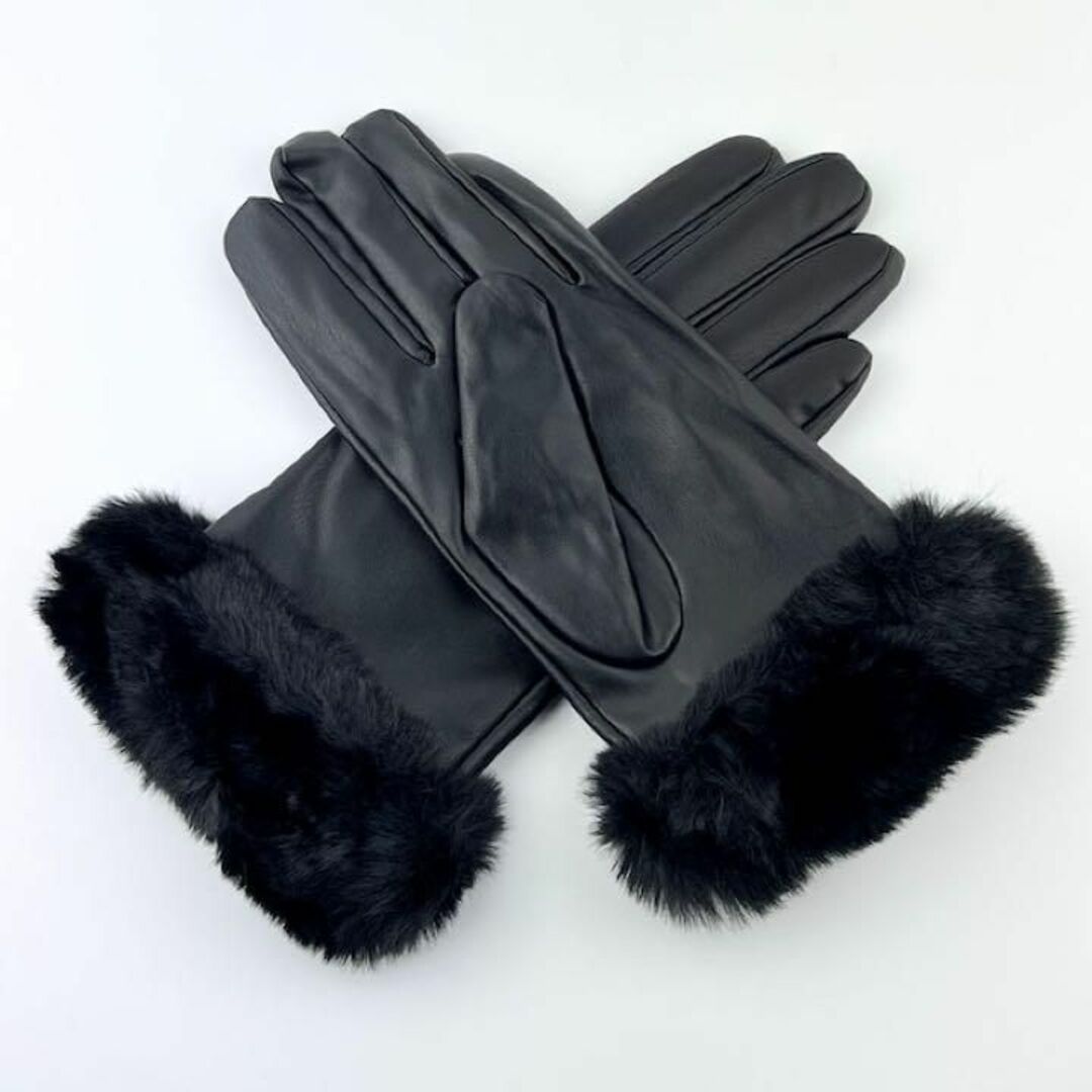【匿名配送】新品未使用レディース手袋 ファーグローブ ブラック タッチパネル対応 レディースのファッション小物(手袋)の商品写真