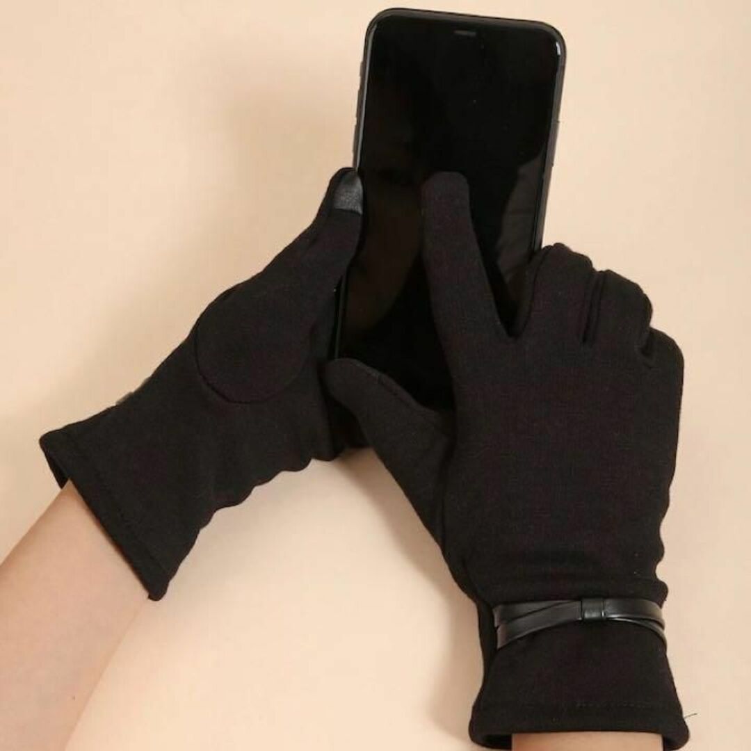 【匿名配送】新品　未使用　リボン付き タッチパネル対応 ブラック スマホ対応 レディースのファッション小物(手袋)の商品写真