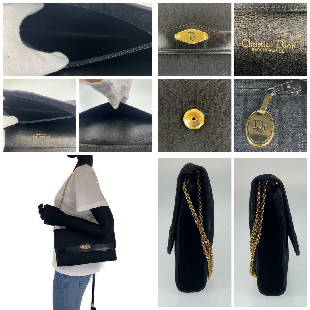 美品 Dior ディオール ヴィンテージ トロッター オブリーク ブラック 黒 ゴールド金具 キャンバス /レザー ショルダーバッグ チェーンショルダー レディース 403706 2