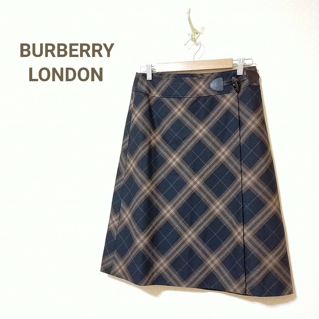 BURBERRY - 極美品 バーバリーロンドン チェック柄ラップスカート 巻き