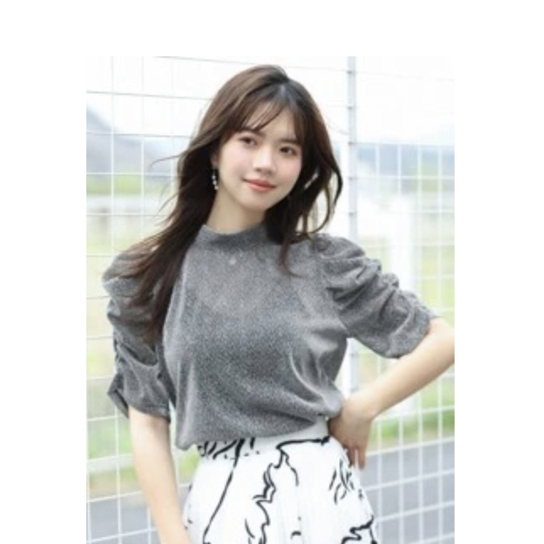 shein モックネックパフスリーブTシャツ レディースのトップス(Tシャツ(半袖/袖なし))の商品写真