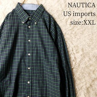 ノーティカ(NAUTICA)のUS輸入古着 NAUTICA 長袖ドレスシャツ チェック柄 深緑×濃紺 XXL(シャツ)