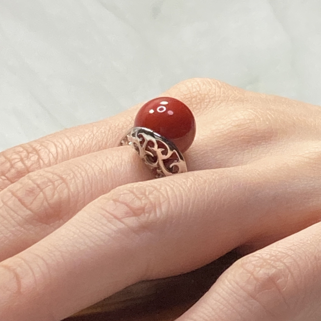 血赤 天然珊瑚 プラチナリング レディースのアクセサリー(リング(指輪))の商品写真