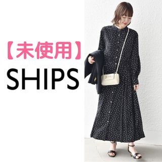 シップス(SHIPS)の◎【最終・値引き不可】シップス　ドット／花柄バンドカラーサイドプリーツワンピース(ロングワンピース/マキシワンピース)