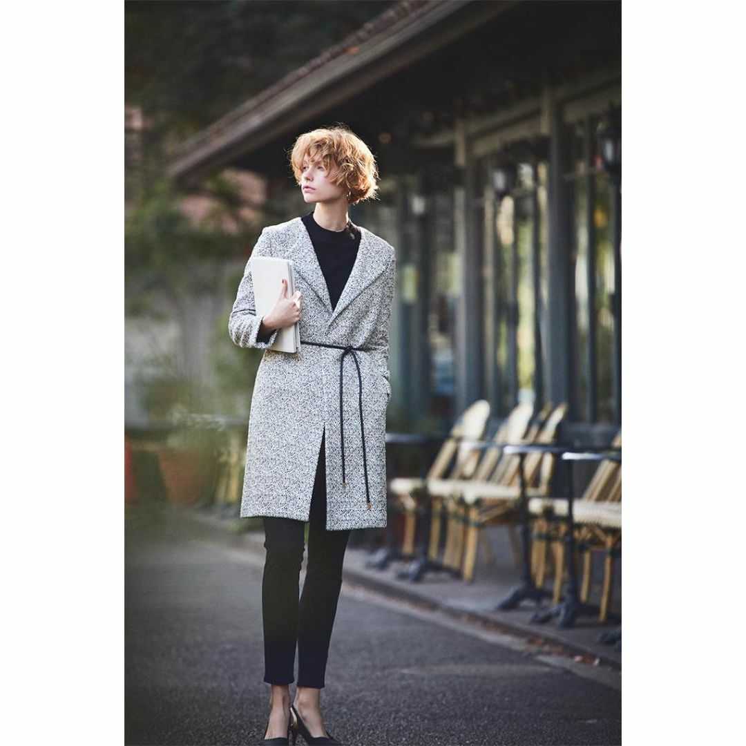 極美品✨セオリー 美シルエット♡ノーカラーロングコート リブ切替