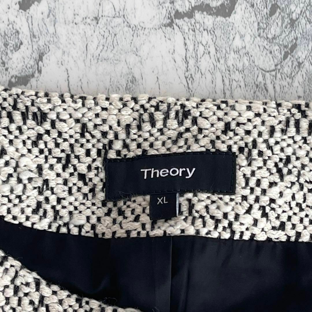 theory(セオリー)の極美品　Theory　セオリー　ツイード　ロングコート　ベルト　XL　グレー レディースのジャケット/アウター(ロングコート)の商品写真