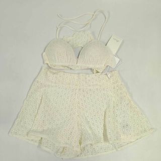 【未使用】Reir Beach 三愛 総レースショート丈トップ(55577-7180) フレアショートパンツ(55577-7181) 水着  M レディース(マリン/スイミング)