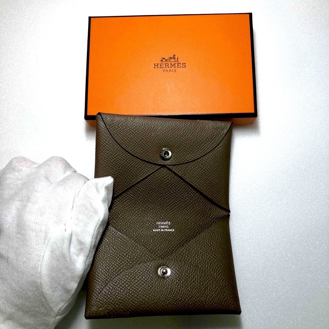 HERMES エルメス カルヴィ 美品 名刺入れ、コインケース ベージュ-