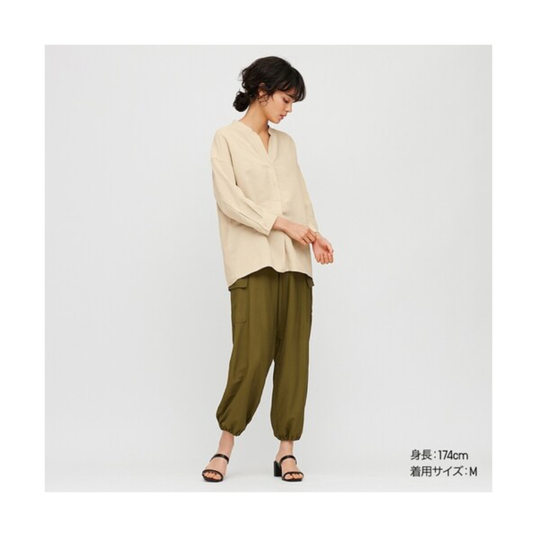 UNIQLO(ユニクロ)のUNIQLO リネンブレンドスキッパーシャツ 7分袖 M ホワイト オフホワイト レディースのトップス(シャツ/ブラウス(長袖/七分))の商品写真