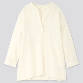 ユニクロ(UNIQLO)のUNIQLO リネンブレンドスキッパーシャツ 7分袖 M ホワイト オフホワイト(シャツ/ブラウス(長袖/七分))