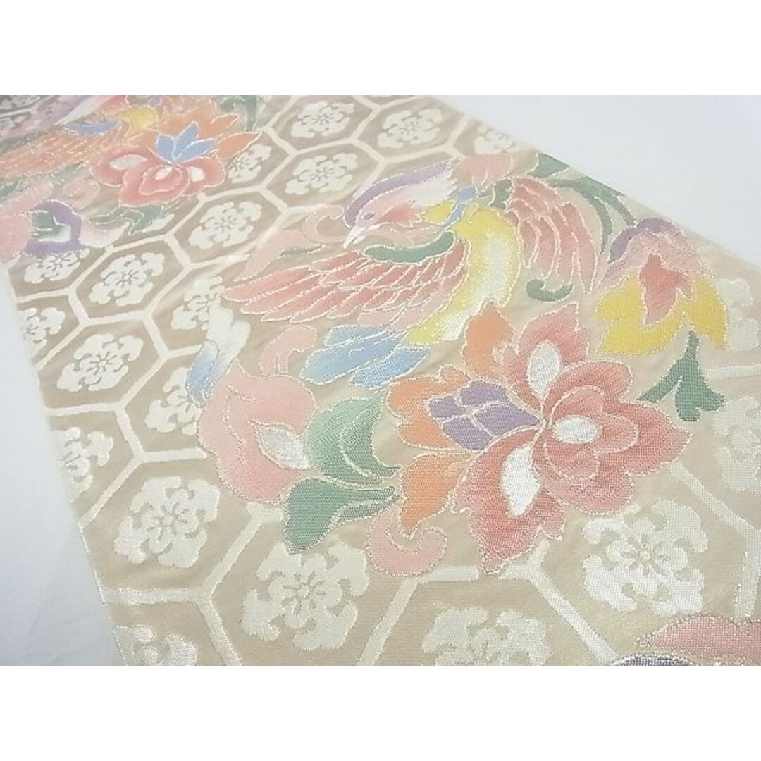 平和屋2□西陣 野々村織物謹製 六通柄袋帯 吉祥花唐草亀甲文 花喰い鳥