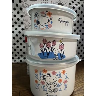 スヌーピー SNOOPY ボタニカル　ホーロー保存容器３pcセット(容器)