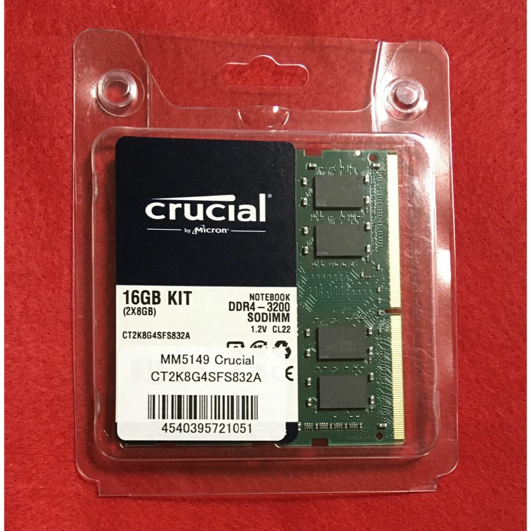 ノートPC用メモリ crucial DDR4 PC4-25600 8GB 2枚組