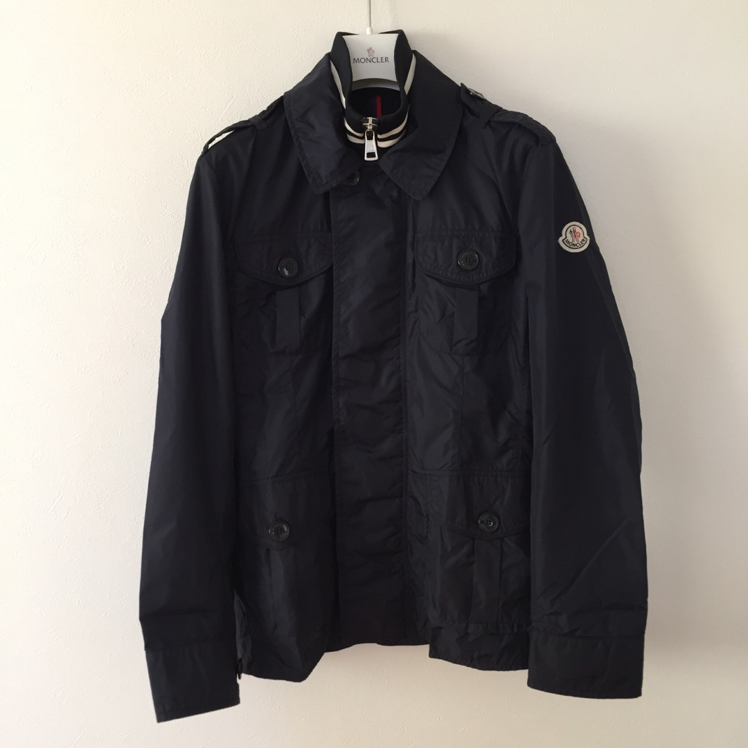 43cm身幅モンクレール MONCLER ロゴ ナイロン ジャケット ブルゾン O ネイビー