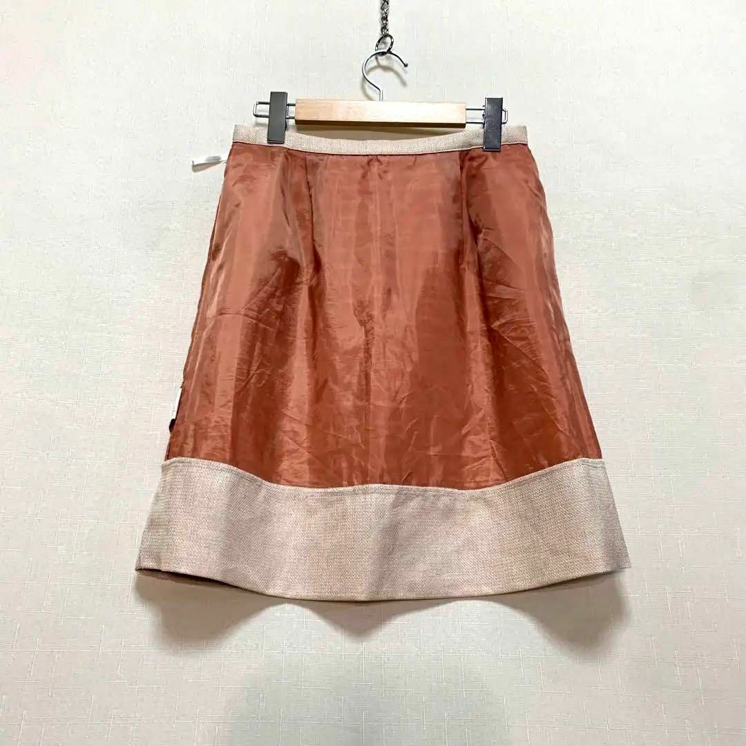 SOUP(スープ)のSOUP スープ　スカート　オレンジ　ボーダーＭサイズ　9号　麻 レディースのスカート(ひざ丈スカート)の商品写真