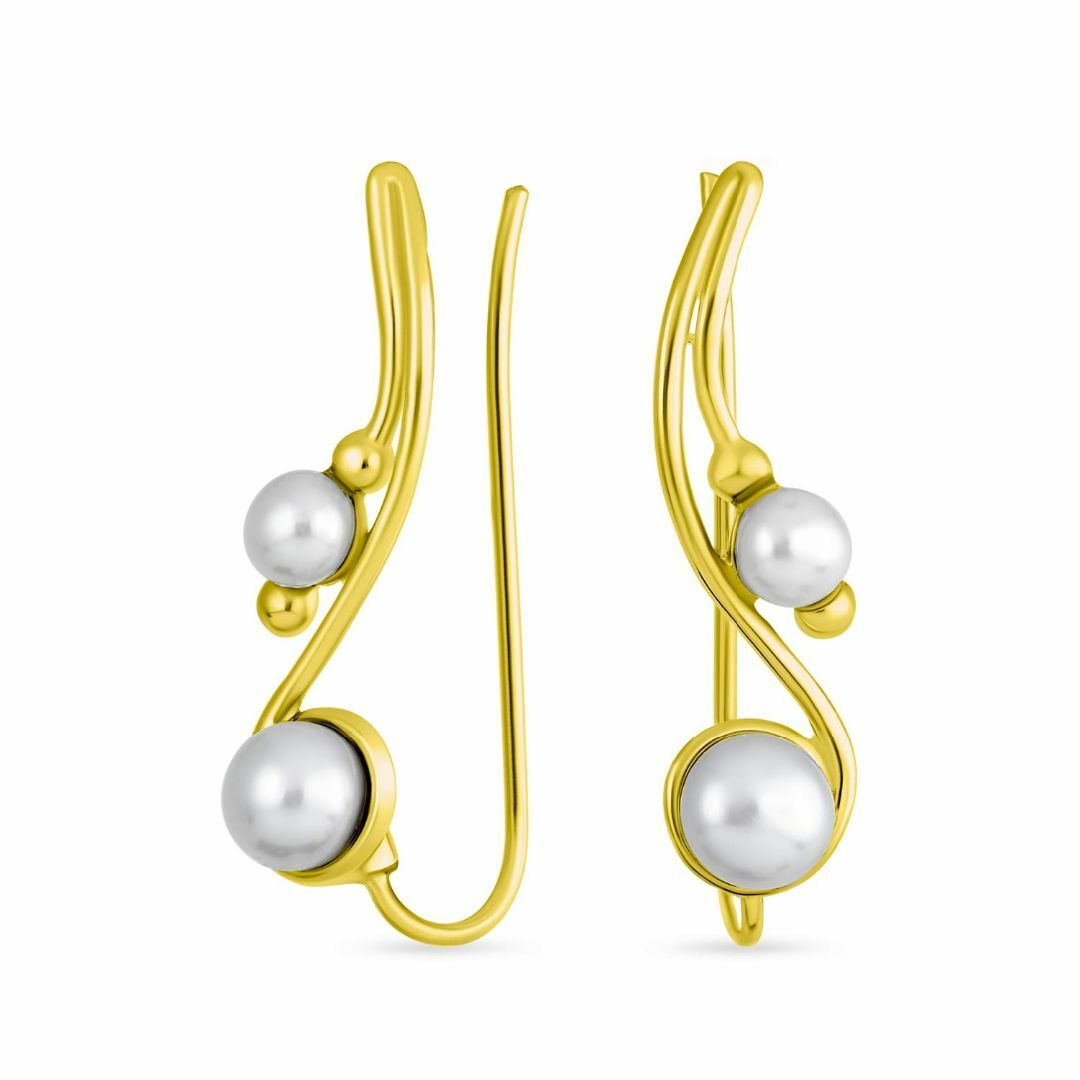 【色: ゴールド】白い淡水は女性のための真珠のワイヤー耳ピンの Climbers
