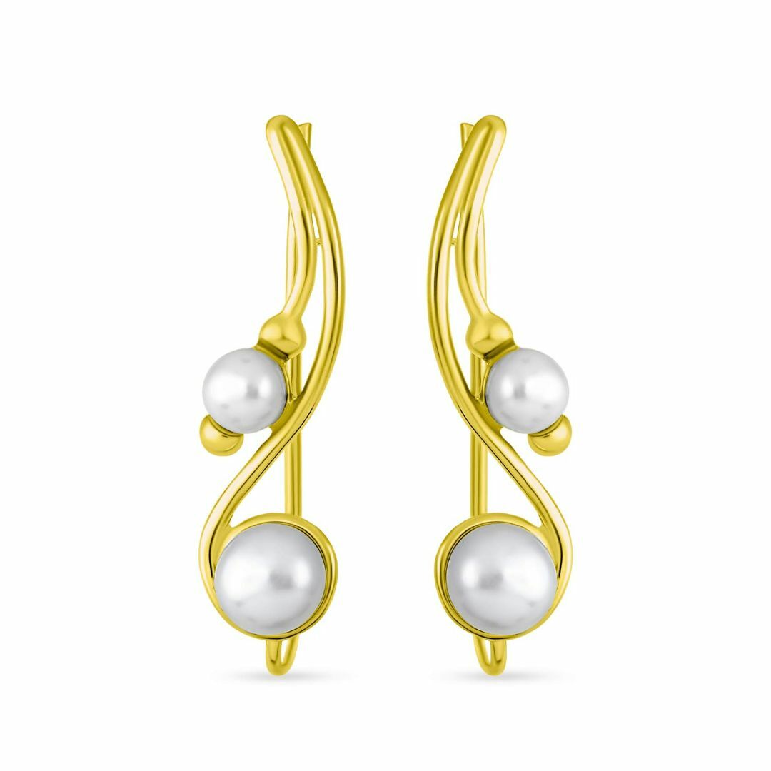 【色: ゴールド】白い淡水は女性のための真珠のワイヤー耳ピンの Climbers