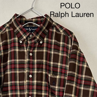 ラルフローレン(Ralph Lauren)の美品 90s POLO Ralph Lauren 長袖BDシャツ チェック 茶(シャツ)