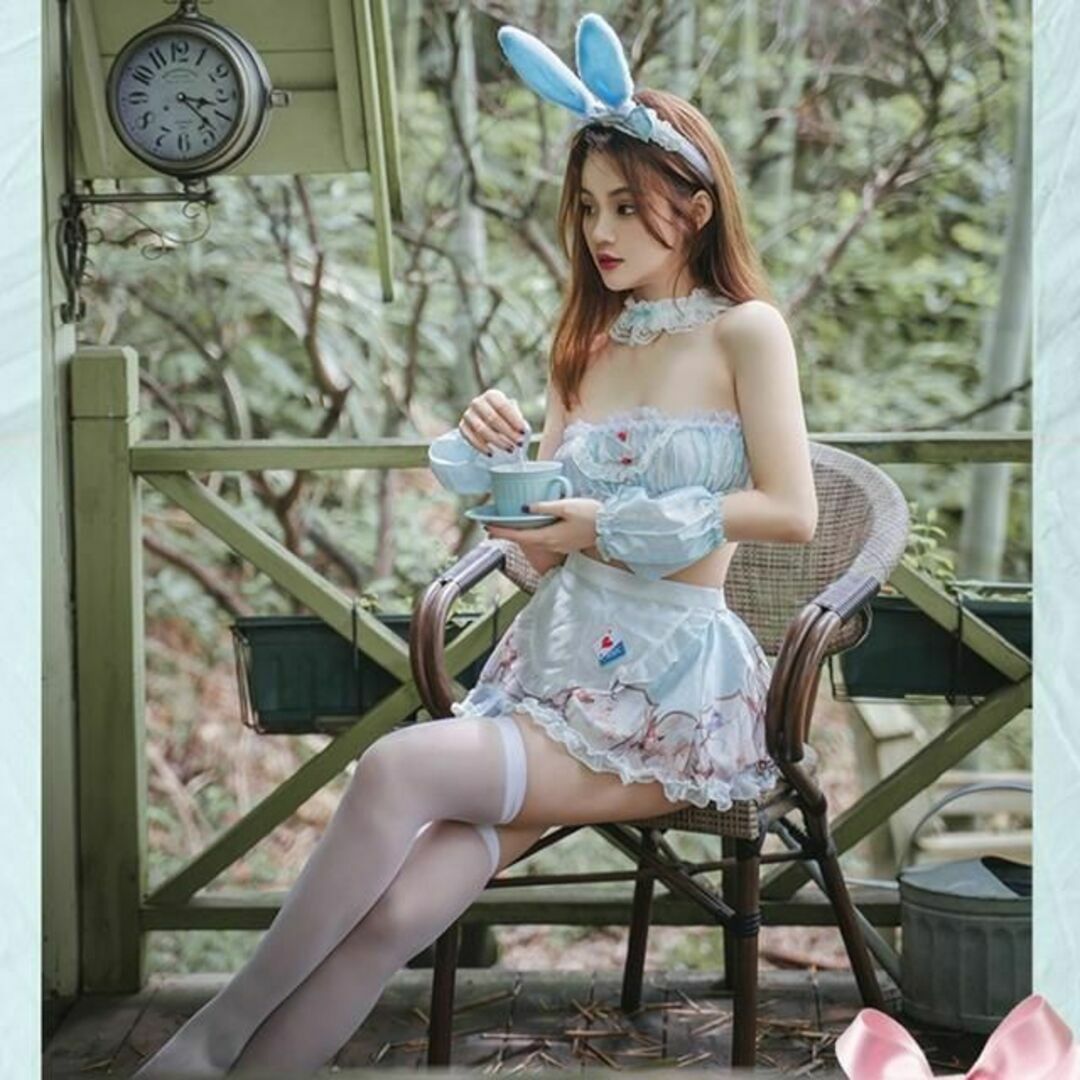 不思議の国のアリス✨ハロウイン♪うさぎ耳メイド服 水色 トランプ コスプレ