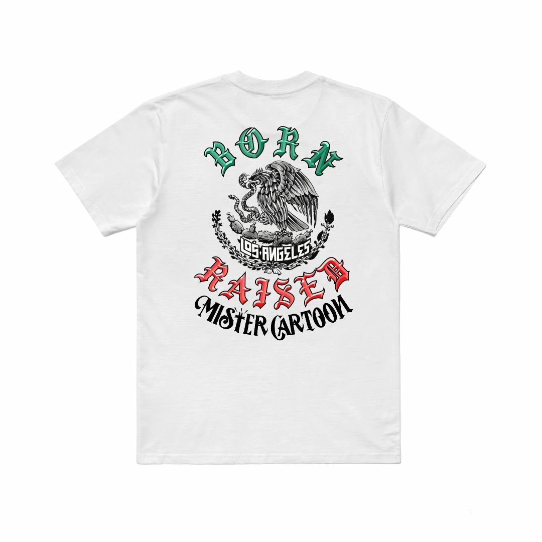 MR CARTOON BORN RAISED BANDERA TEE WHITE