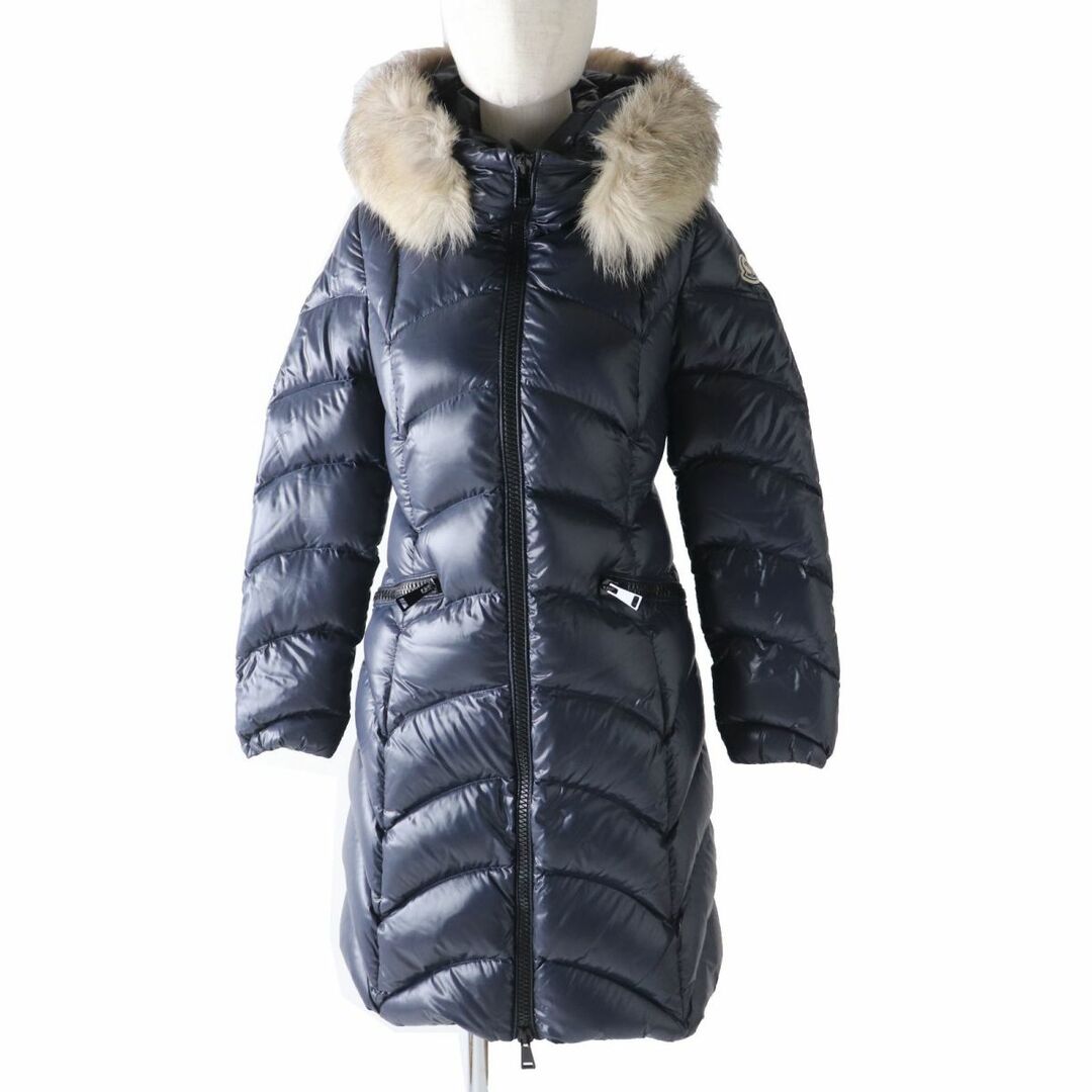 美品◎正規品 17-18AW MONCLER モンクレール ALBIZIA アルビジア レディース ワッペン・ファー・フード付 ロングダウンコート ネイビー 00