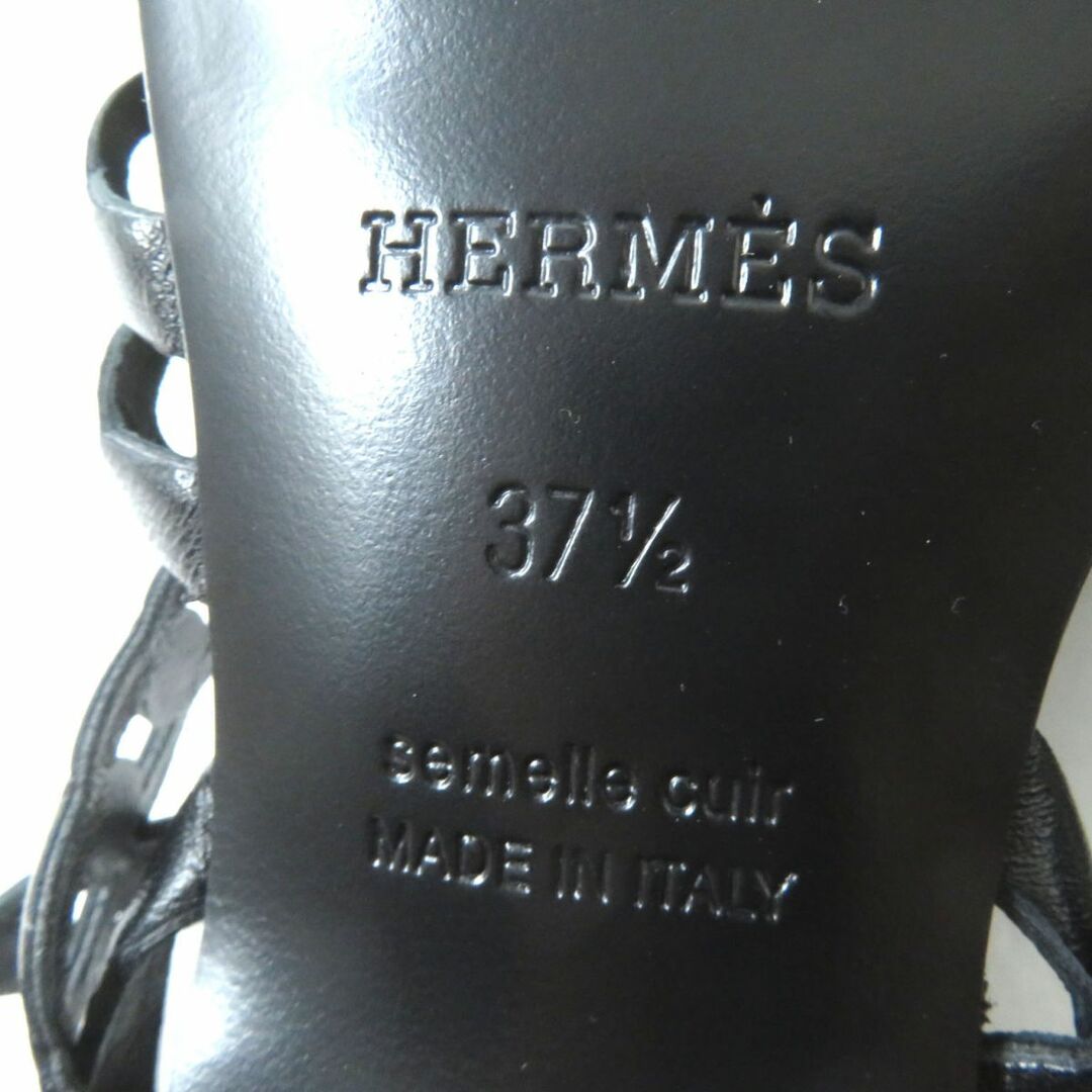 未使用品◎正規品 定価160600円 HERMES エルメス レディース アンシェネ シェーヌダンクル レザー サンダル  黒 37 1／2 箱・保管袋付き