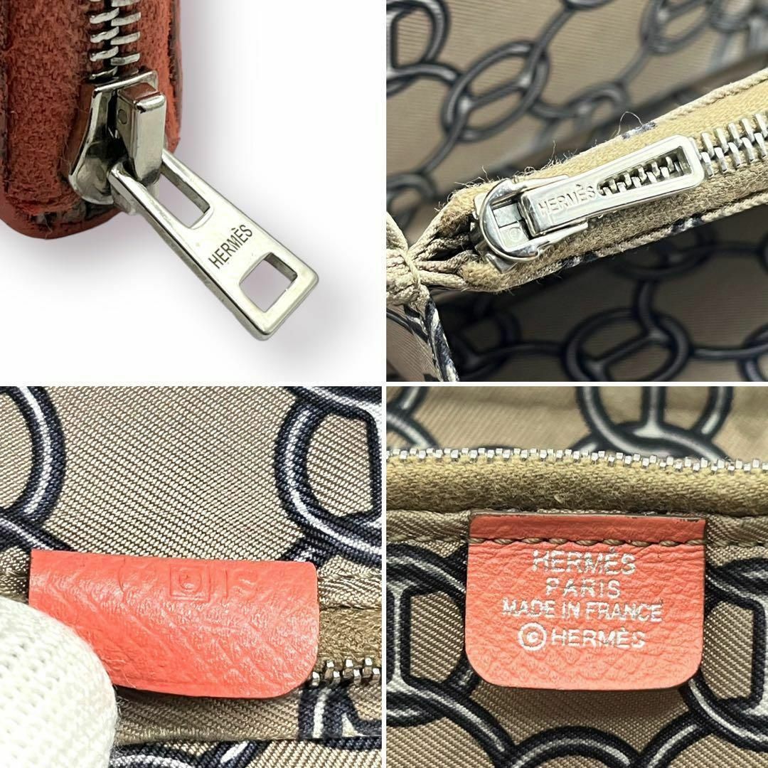 【良品】HERMES アザップロング シルクイン 長財布 フラミンゴ ピンク系 9