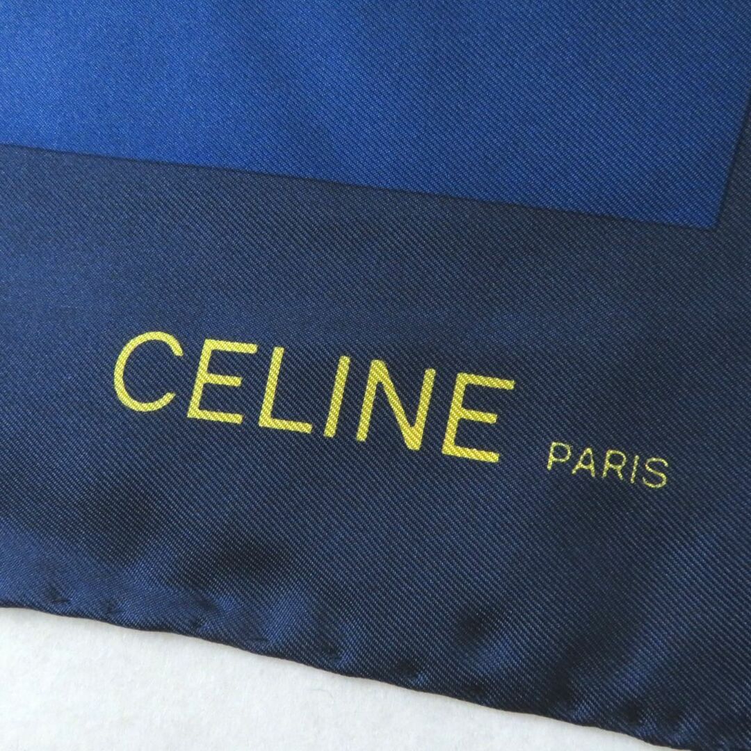 セリーヌ スカーフ ブルー×ブラック  Aランク CELINE